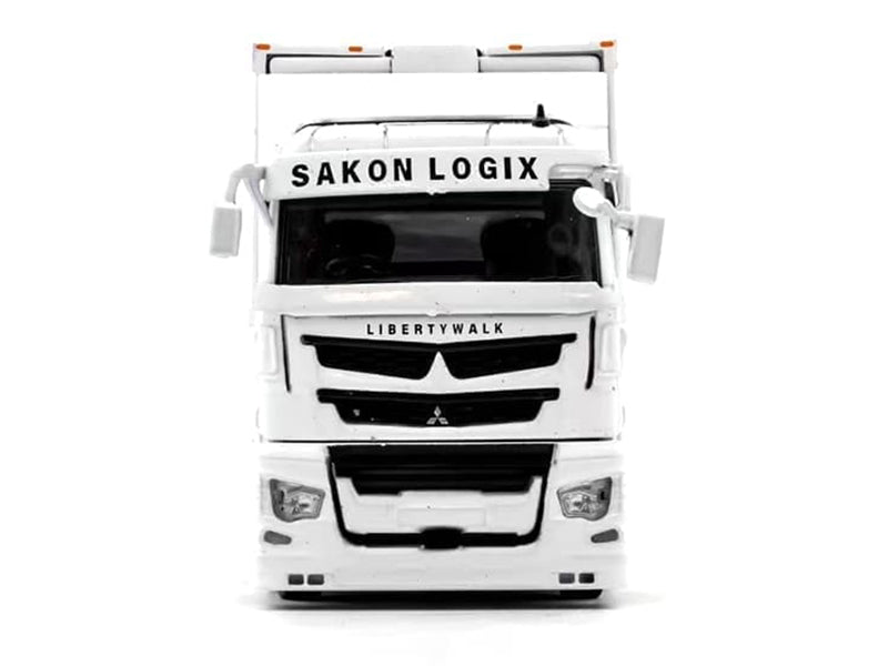 Mitsubishi Fuso Super Great Transporter RHD (Right Hand Drive) "Liberty Walk LB-Trucks" White with Graphics 1/64 Diecast Model by GCD