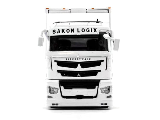 Mitsubishi Fuso Super Great Transporter RHD (Right Hand Drive) "Liberty Walk LB-Trucks" White with Graphics 1/64 Diecast Model by GCD