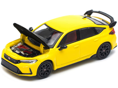 Honda Civic Type R FL5 Yellow with Carbon Hood 1/64 Diecast Model Car by Pop Race