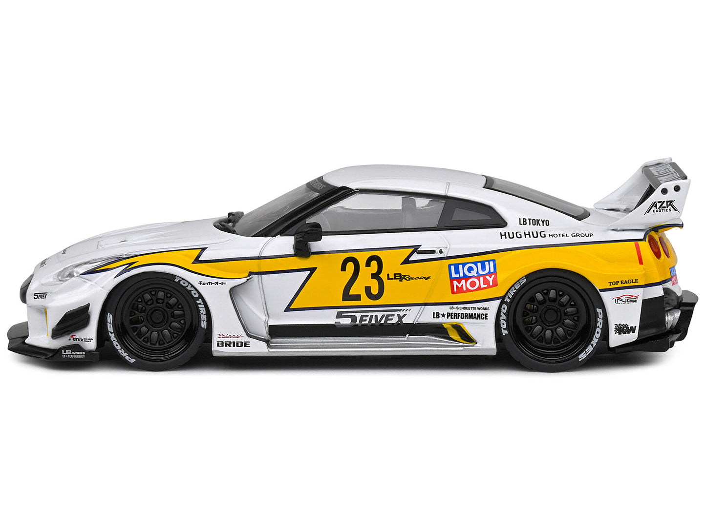2019 Nissan GTR35 "LBWK Silhouette" RHD (Right Hand Drive) #23 White with Yellow Graphics 1/43 Diecast Model Car by Solido