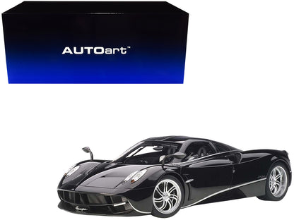 Pagani Huayra Gloss Black with Silver Stripes and Silver Wheels 1/12 Model Car by Autoart