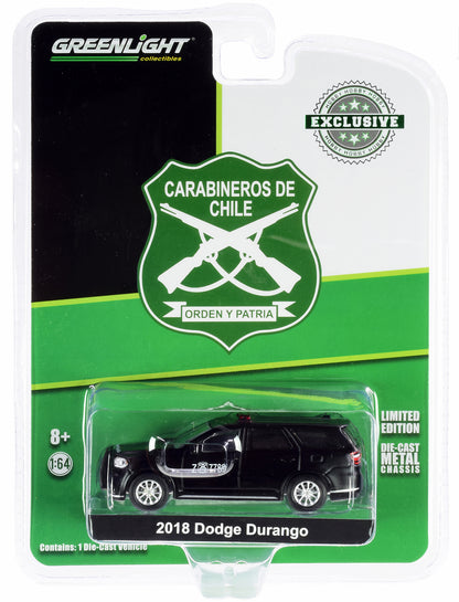 2018 Dodge Durango Police Car Matt Black "Carabineros de Chile" "Hobby Exclusive" 1/64 Diecast Model Car by Greenlight