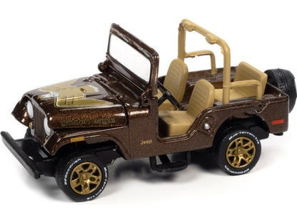 Jeep CJ-5 Mocha Brown Metallic with Golden Eagle Graphics "Classic Gold Collection" Series Limited Edition to 7418 pieces Worldwide 1/64 Diecast Model Car by Johnny Lightning
