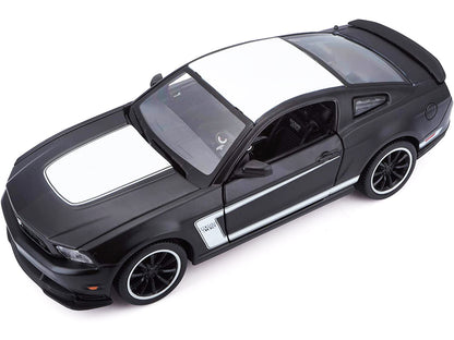 2012 Ford Mustang Boss 302 Matt Black and White 1/24 Diecast Model Car by Maisto
