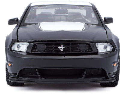 2012 Ford Mustang Boss 302 Matt Black and White 1/24 Diecast Model Car by Maisto