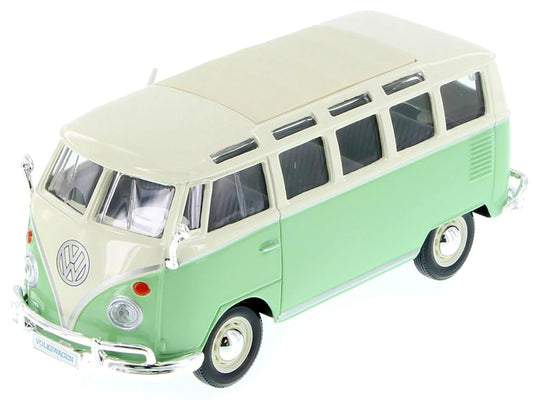 Volkswagen Van Samba Bus Green and Cream 1/25 Diecast Model by Maisto