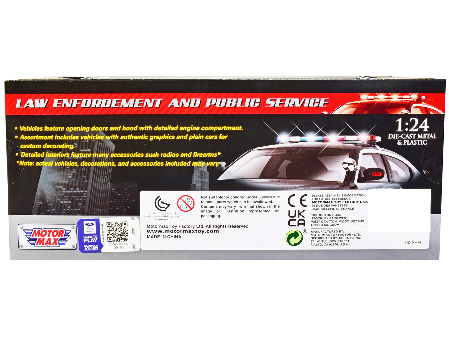 2015 Ford Interceptor Police Utility "California Highway Patrol" (CHP) Black and White 1/24 Diecast Model Car by Motormax