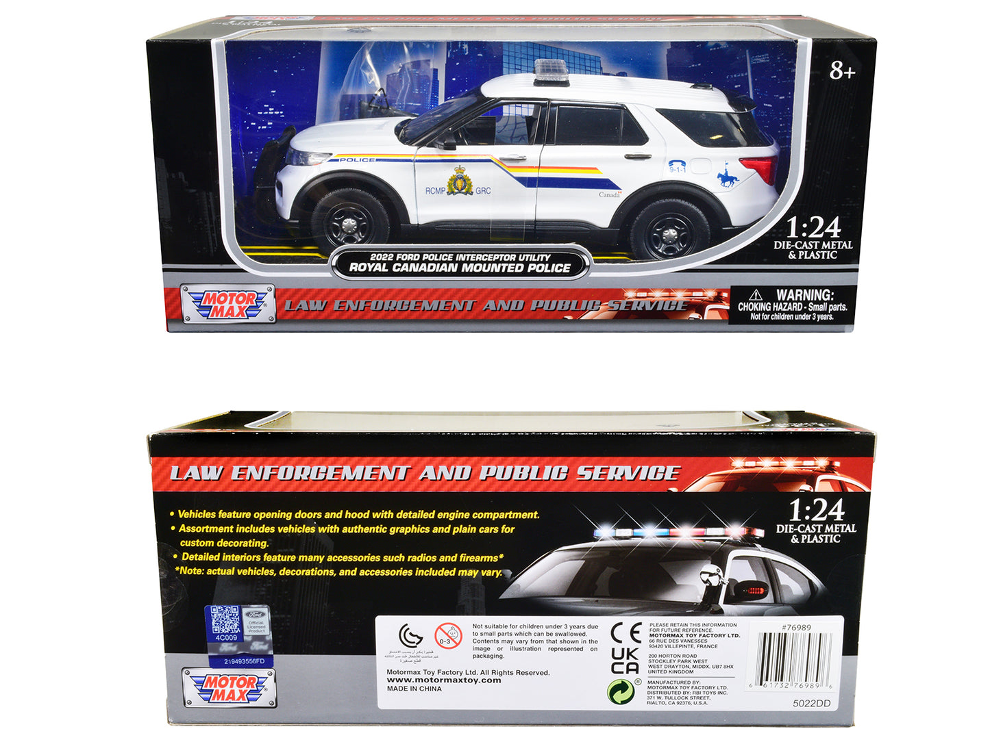 2022 Ford Police Interceptor Utility "RCMP (Royal Canadian Mounted Police)" White 1/24 Diecast Model Car by Motormax