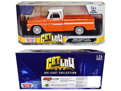 1966 Chevrolet C10 Fleetside Pickup Truck Lowrider Orange Metallic with White Top "Get Low" Series 1/24 Diecast Model Car by Motormax