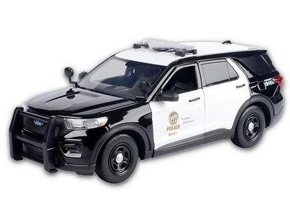 2015 Ford Police Interceptor Utility Black and White "Los Angeles Police Department (LAPD)" with Flashing Light Bar and Front and Rear Lights and Sounds 1/24 Diecast Model Car by Motormax