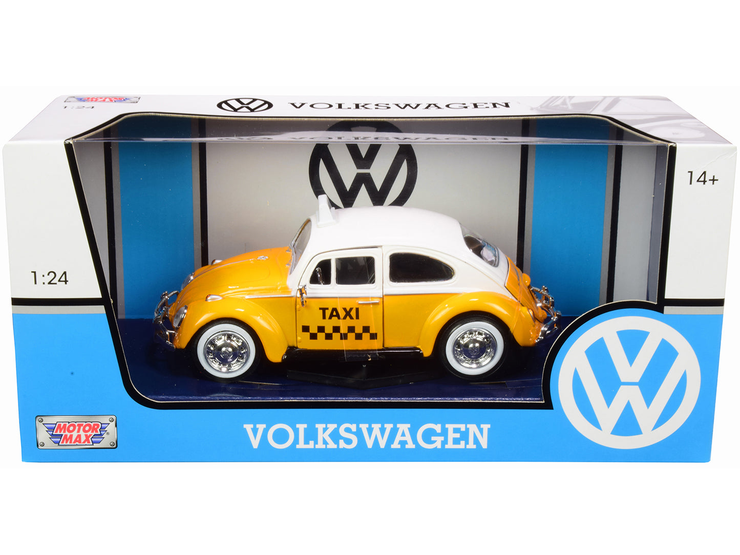 1966 Volkswagen Beetle "Taxi" Yellow with White Top 1/24 Diecast Model Car by Motormax