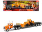Kenworth W900 Truck with Lowboy Trailer Orange and Wheel Loader Yellow "Long Haul Trucker" Series 1/32 Diecast Model by New Ray