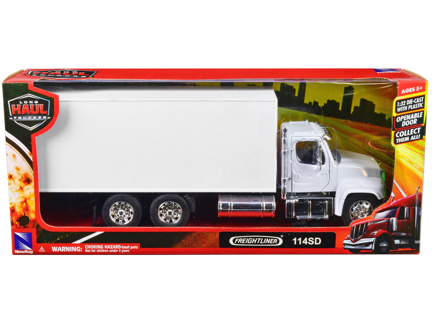Freightliner 114SD Box Truck White "Long Haul Trucker" Series 1/32 Diecast Model by New Ray